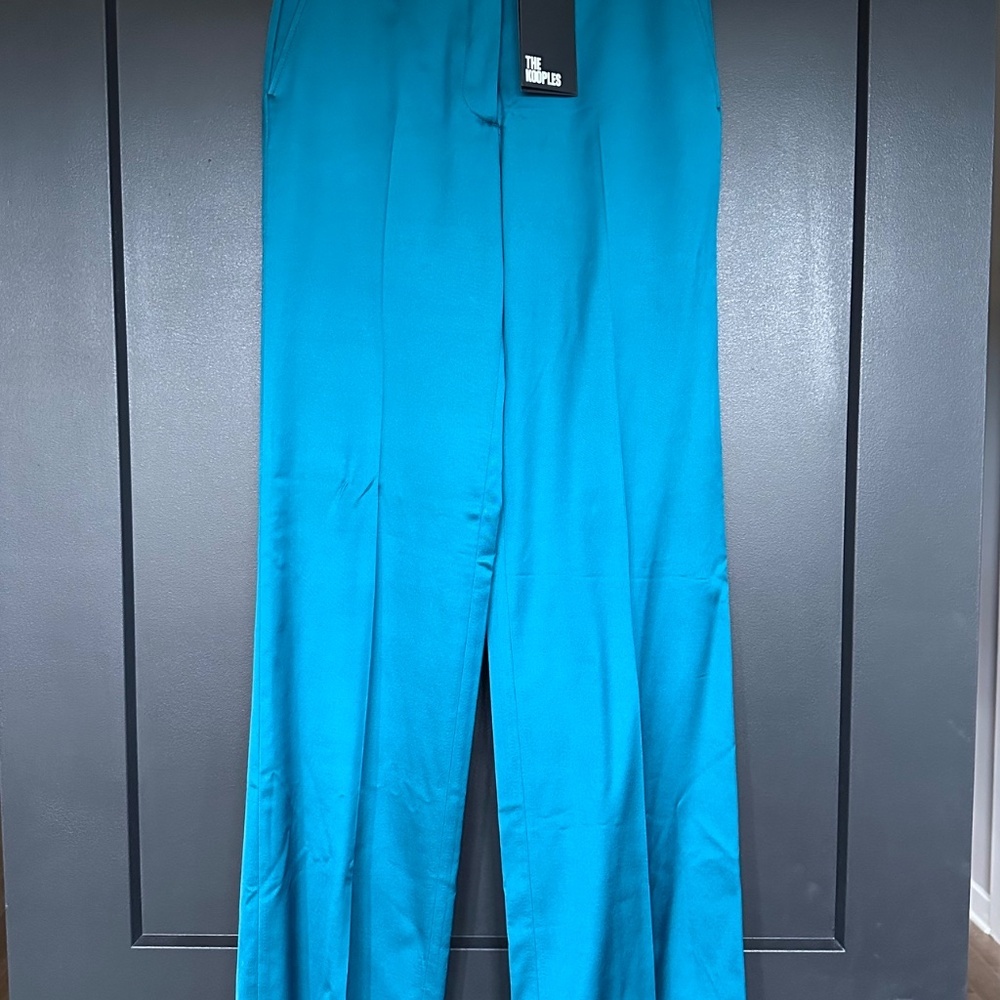 NWT | The Kooples | Teal Satin Suit Trousers - Picture 4 of 8